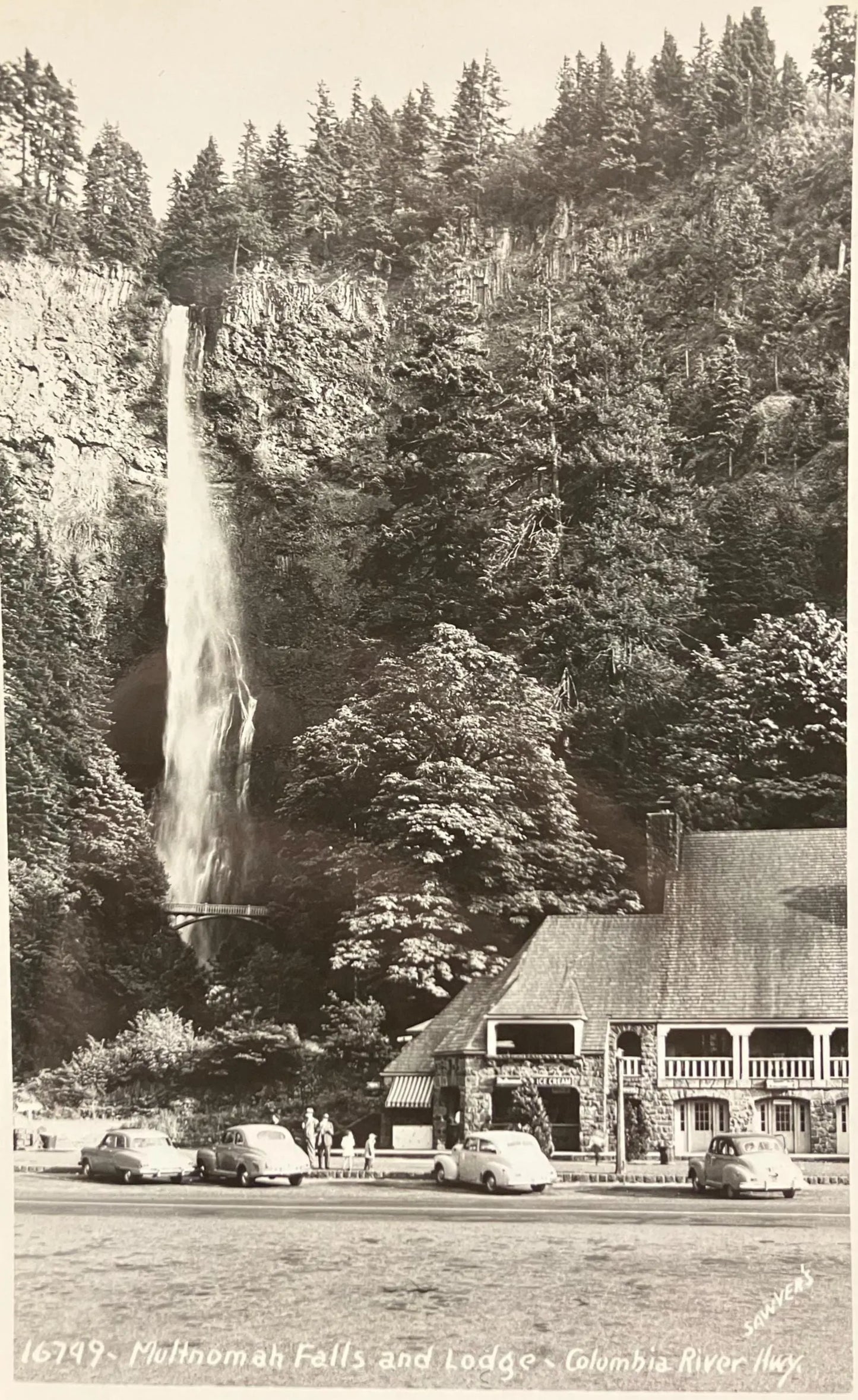 RPPC - Multnomah Falls and Lodge, Oregon  in 1950- Columbia River Hwy. - Sawyer's - Vintage Traveler's Postcard