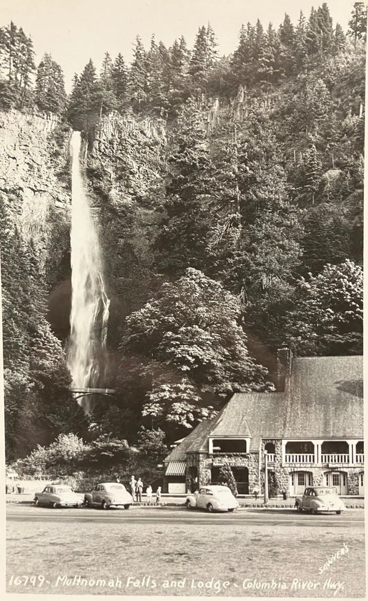 RPPC - Multnomah Falls and Lodge, Oregon  in 1950- Columbia River Hwy. - Sawyer's - Vintage Traveler's Postcard