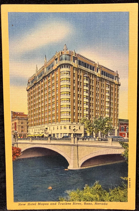 New Hotel Mapes and Truckee River, Reno, Nevada - Vintage Hotel Postcard