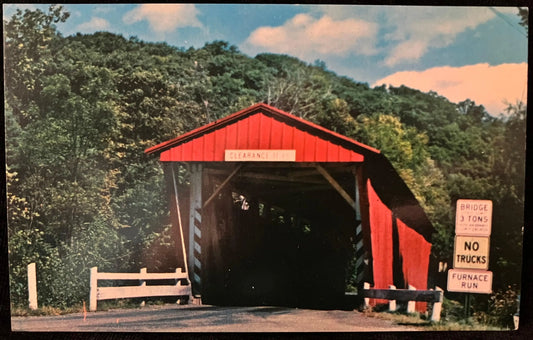 Everett Road Covered Bridge in Boston Township, Ohio - Photo: Les Evans - Vintage Covered Bridge Postcard