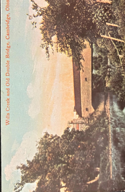 Wills Creek and Old Double Bridge, Cambridge, Ohio - Vintage Bridge Postcard