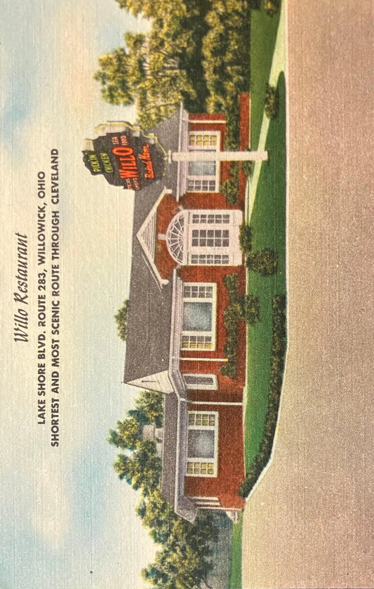 Willo Restaurant - Lake Shore Blvd. Route 283, Willowick, Ohio - Shortest and Most Scenic Route Through Cleveland - Vintage Postcard