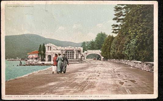 The Shore Road and Casino, Fort William Henry Hotel on Lake George - Copr. Detroit Publishing Co - Vintage Hotel Postcard