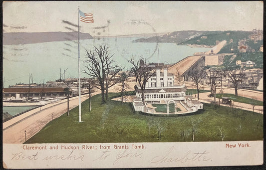 Claremont and Hudson River from Grant's Tomb, New York - Vintage 1905 Postcard