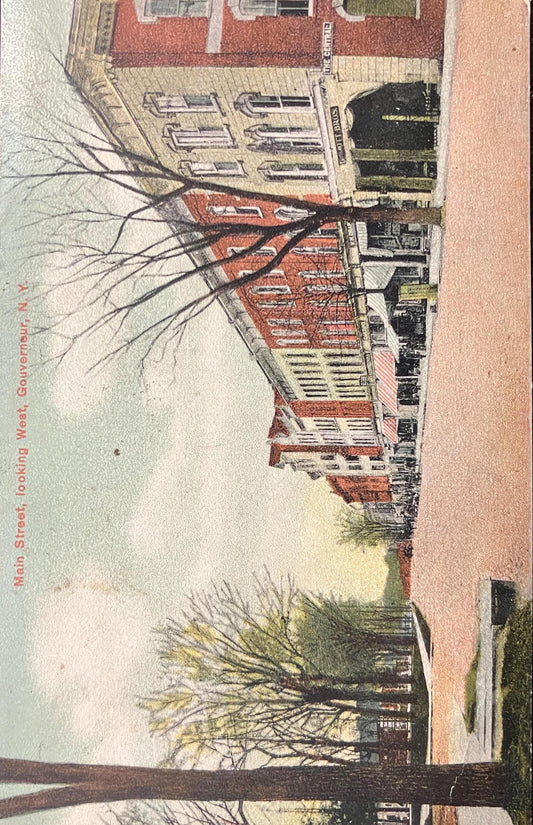 Main Street, looking West, Gouverneur, New York  in 1910 - Vintage Postcard