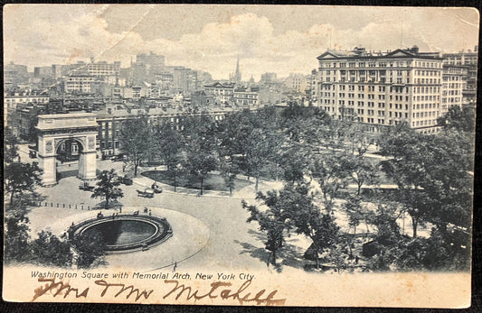 Washington Square with Memorial Arch, New York City, New York - Vintage Postcard