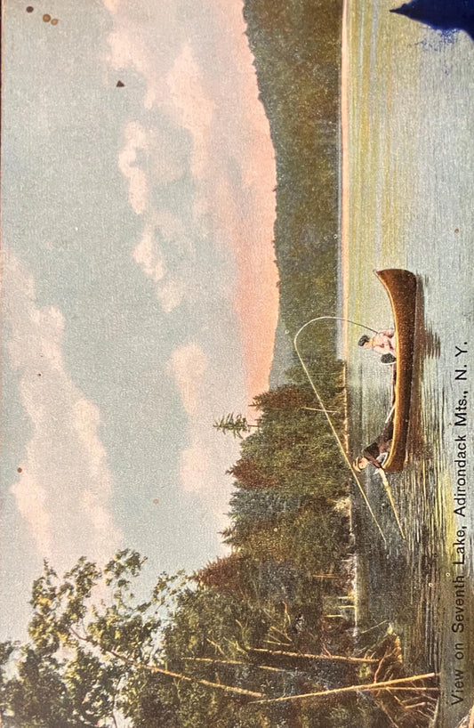 View on Seventh Lake, Adirondack Mountains, New York - Vintage Lake Postcard