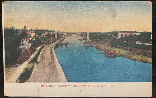 The Speedway and Washington Bridge, New York - Vintage Bridge Postcard
