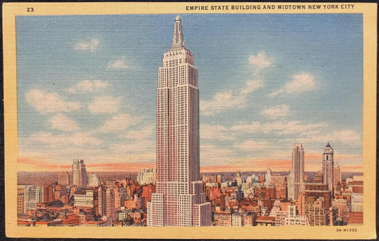 Empire State Building and Midtown New York City - Vintage Postcard