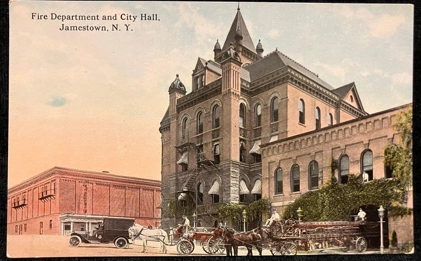 Fire Department and City Hall, Jamestown, New York - Vintage Postcard