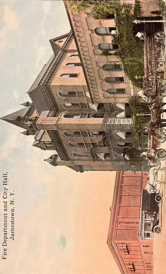 Fire Department and City Hall, Jamestown, New York - Vintage Postcard