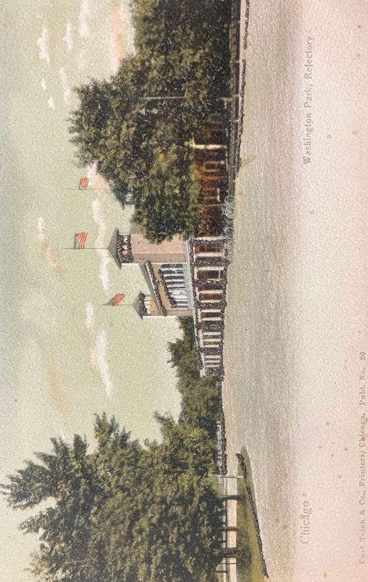 Chicago - Washington Park Refectory - Glitter Glued Postcard - Vintage Park Postcard