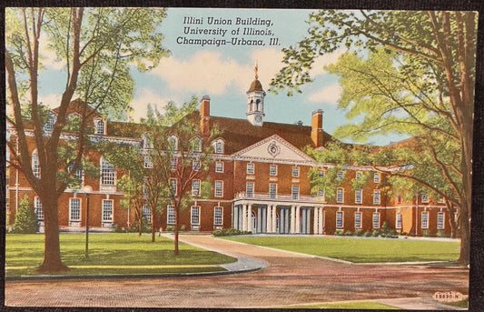 Illini Union Building, University of Illinois, Champaign-Urbana, Illinois - Vintage University Postcard