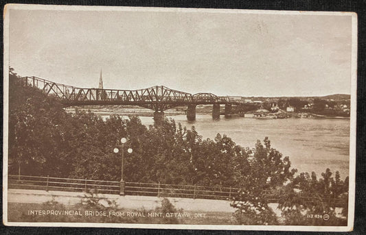 Interprovincial Bridge from Royal Mint, Ottawa, Ontario - Canada - Printed in Great Britain - Vintage Bridge Postcard