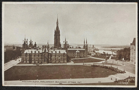 Western Block, Parliament Buildings, Ottawa, Ontario - Canada - Printed in Great Britain - Vintage Government Postcard