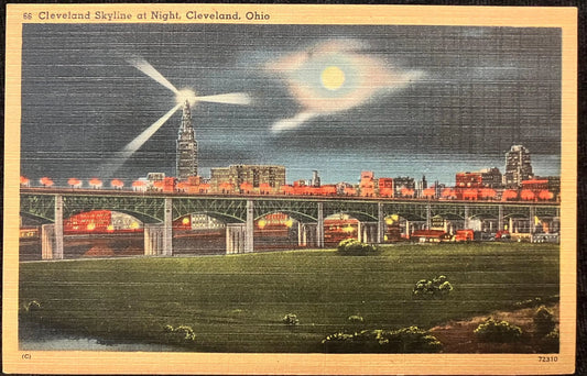 Cleveland Skyline at Night, Cleveland, Ohio - Vintage Postcard