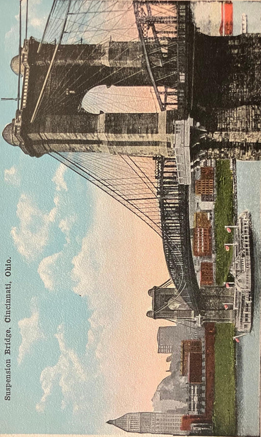 Suspension Bridge, Cincinnati, Ohio - Vintage Bridge Postcard