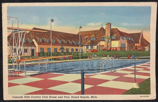 Cascade Hills Country Club House and Pool, Grand Rapids - Vintage Country Club Postcard