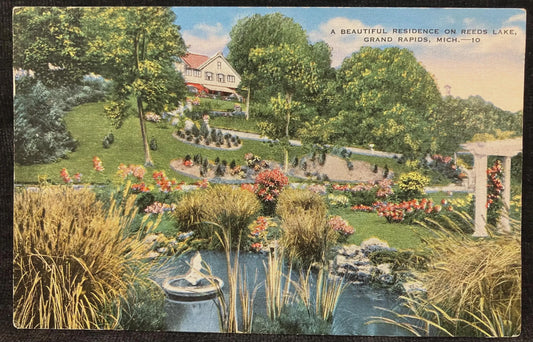 A Beautiful Residence on Reeds Lake, Grand Rapids, Michigan - Vintage Lake House Postcard