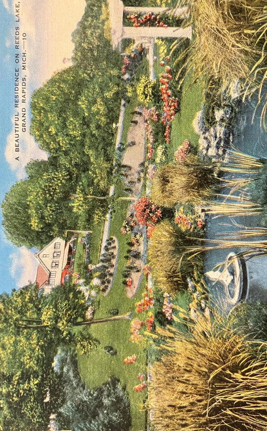 A Beautiful Residence on Reeds Lake, Grand Rapids, Michigan - Vintage Lake House Postcard