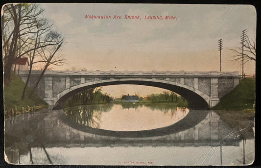 Washington Ave. Bridge, Lansing, Michigan - Vintage Bridge Postcard