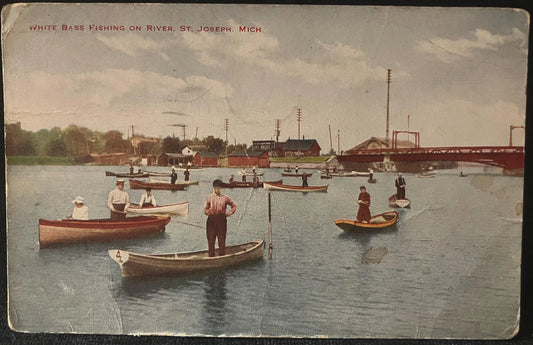 White Bass Fishing on River, St. Joseph, Michigan - Vintage Postcard