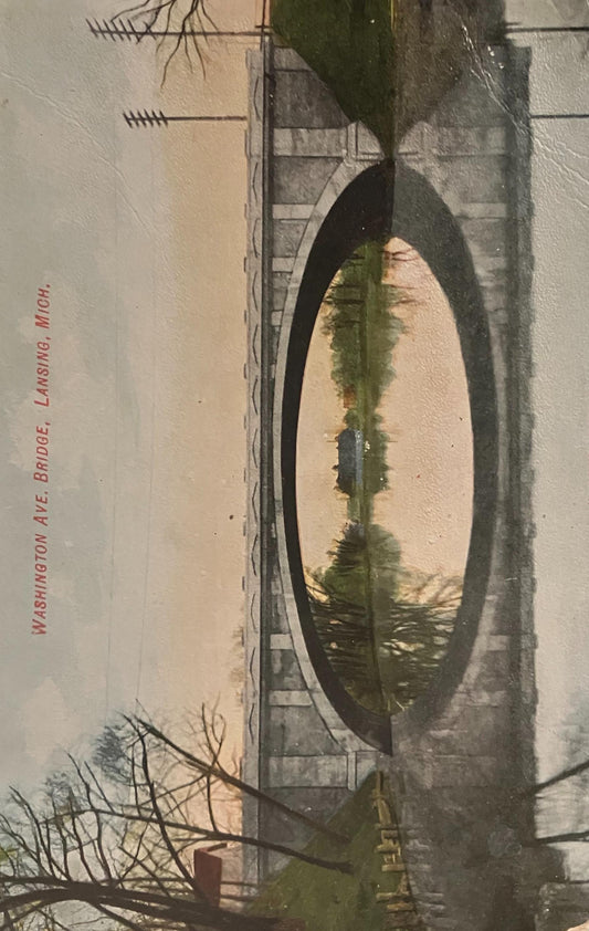 Washington Ave. Bridge, Lansing, Michigan - Vintage Bridge Postcard