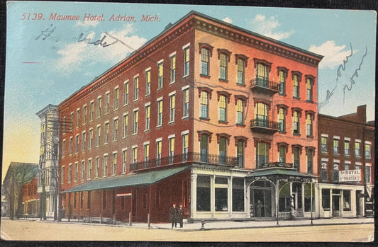 Maumee Hotel, Adrian, Michigan - Vintage Hotel Postcard