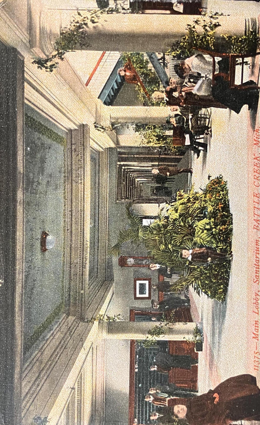 Main Lobby, Sanitarium, Battle Creek, Michigan - Vintage Hospital Postcard