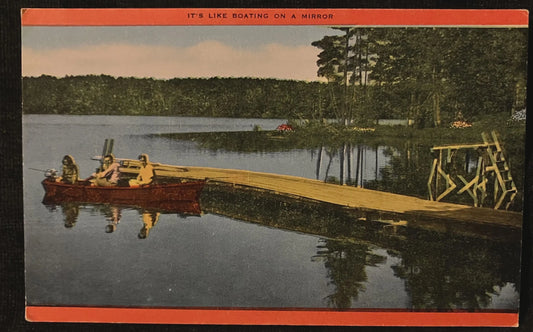 Greetings from Manistee, Michigan - It’s Like Boating on a Mirror - Vintage Boat Postcard