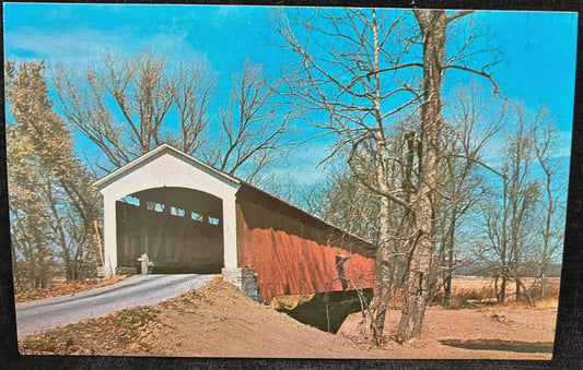 Conley’s Ford Bridge over Big Raccoon Creek near Bridgeton, Indiana - Photo: Mitchell - Vintage Covered Bridge Postcard