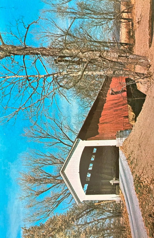 Conley’s Ford Bridge over Big Raccoon Creek near Bridgeton, Indiana - Photo: Mitchell - Vintage Covered Bridge Postcard