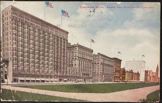 Congress Hotel, Annex and Auditorium, Chicago, Illinois - Vintage Hotel Postcard