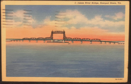 James River Bridge, Newport News, Virginia - Vintage Bridge Postcard