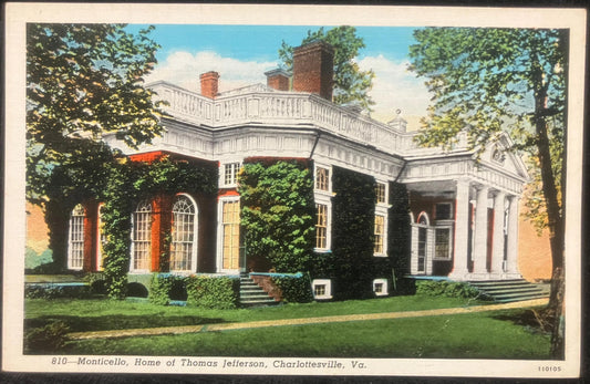 Monticello, Home of Thomas Jefferson, Charlottesville, Virginia - Vintage U. S. President Postcard