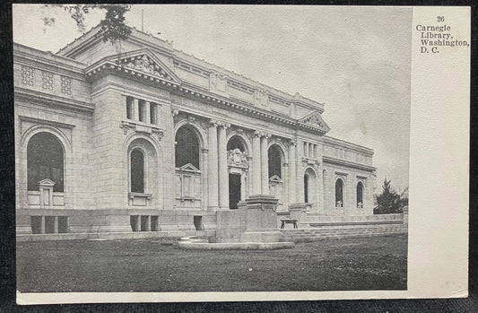 Carnegie Library, Washington D.C. - Vintage Black and White Library Postcard