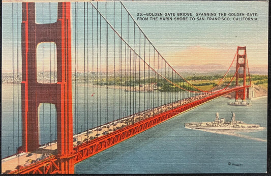 Golden Gate Bridge, Spanning the Golden Gate, From Marin Shore to San Francisco, California - Vintage Bridge Postcard