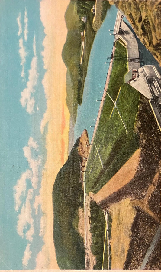 New Sacandaga Reservoir Dam, Adirondack Mts., New York - Vintage Postcard