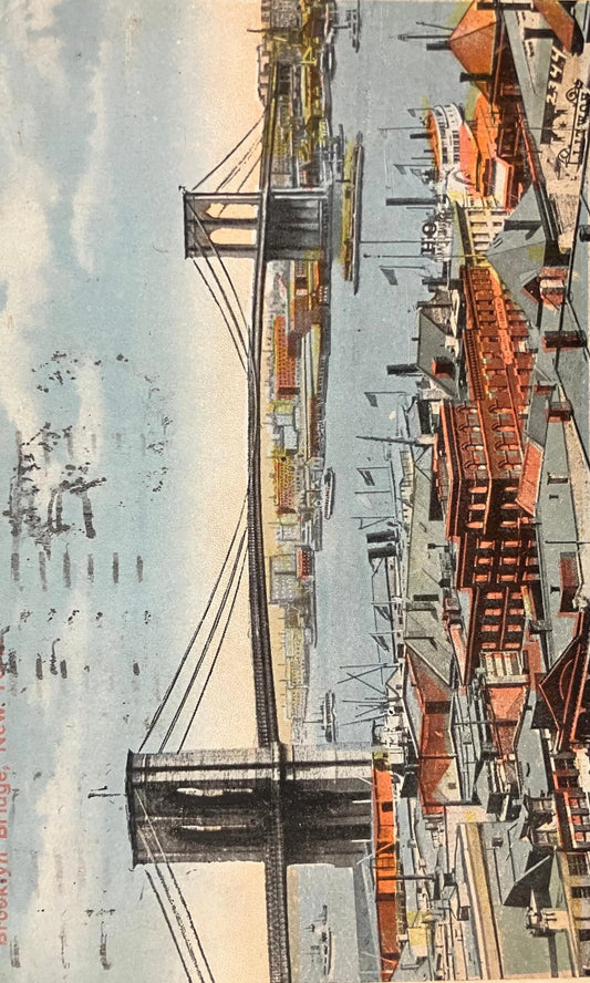 Brooklyn Bridge, New York City - Vintage 1910s Bridge Postcard