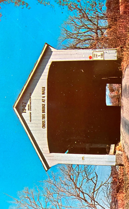 Adams Bridge over Little Raccoon Creek in Parke County, Indiana - Photo: F. Mitchell - Vintage Covered Bridge Postcard