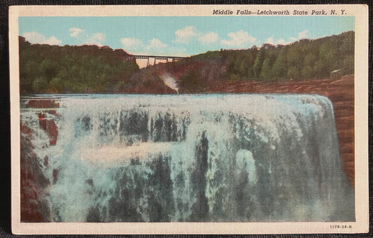 Middle Falls - Letchworth State Park, New York - Vintage State Park Postcard