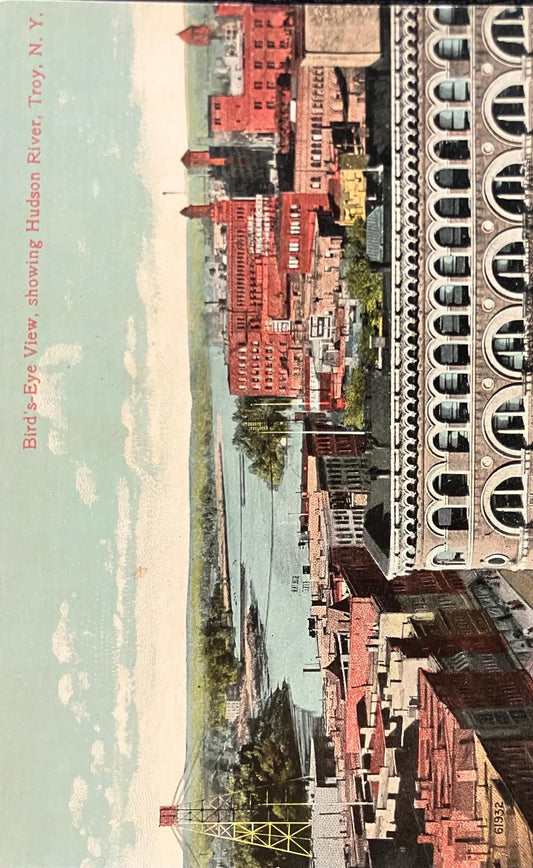 Bird's-Eye View, showing Hudson River, Troy, New York - Vintage Postcard