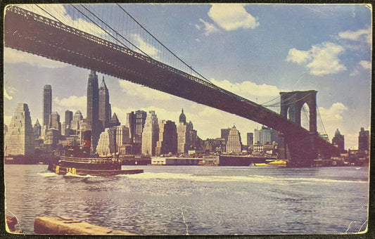 Brooklyn Bridge, New York City - Vintage Kodachrome Bridge Postcard