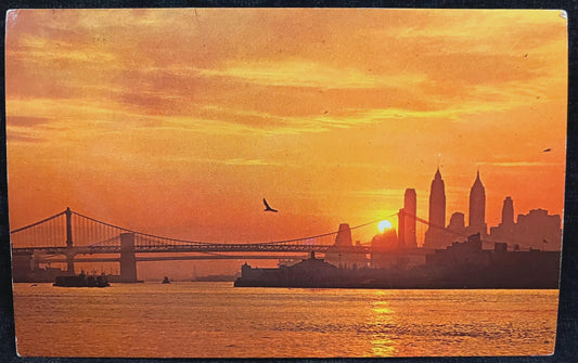 Sunset Over New York City, New York - Vintage Sunset Postcard
