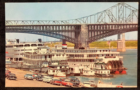 Steamboats on Riverfront - Mississippi Levee, St. Louis, Missouri - Photo by Jack Zehrt - Vintage Postcard