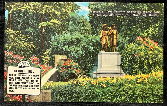 Statue of Tom Sawyer and Huckleberry Finn at the Foot of the Cardiff Hill, Hannibal, Missouri - Market Postcard