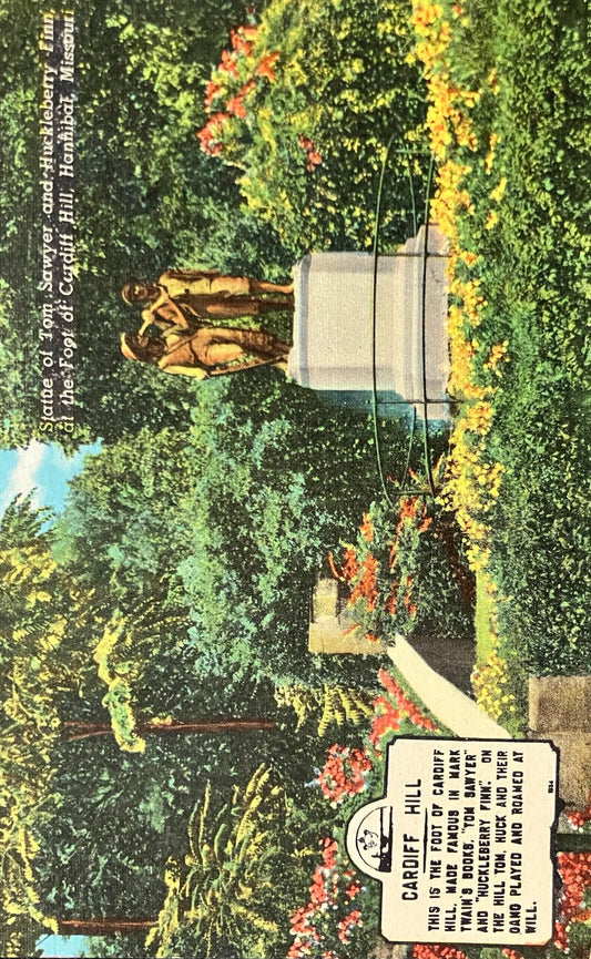 Statue of Tom Sawyer and Huckleberry Finn at the Foot of the Cardiff Hill, Hannibal, Missouri - Market Postcard