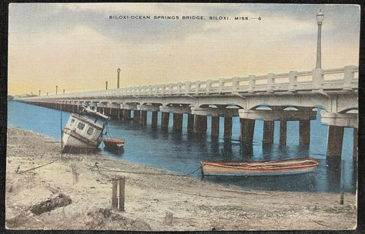 Biloxi-Ocean Springs Bridge, Biloxi, Mississippi - Vintage Bridge Postcard