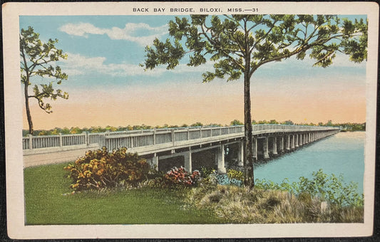 Back Bay Bridge, Biloxi, Mississippi - Vintage Bridge Postcard