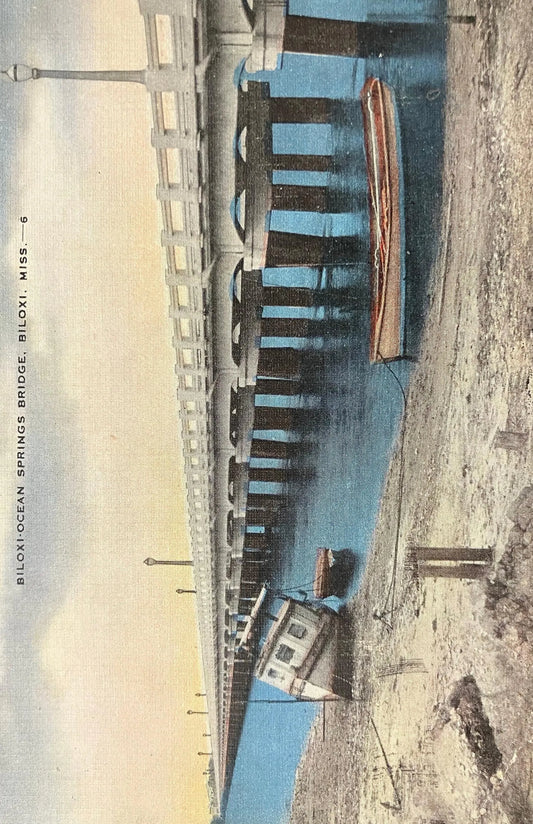 Biloxi-Ocean Springs Bridge, Biloxi, Mississippi - Vintage Bridge Postcard